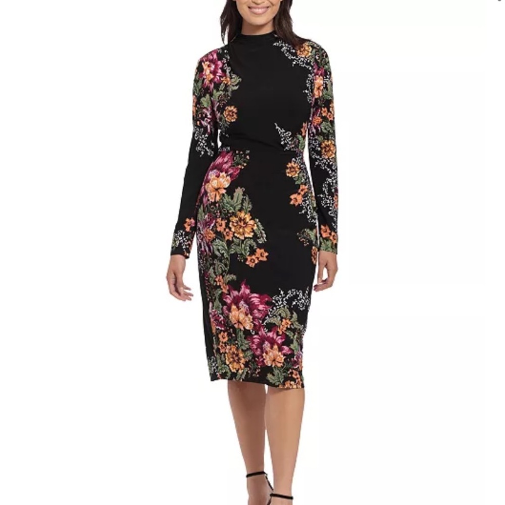 London Times Black Floral Long Sleeve Dress